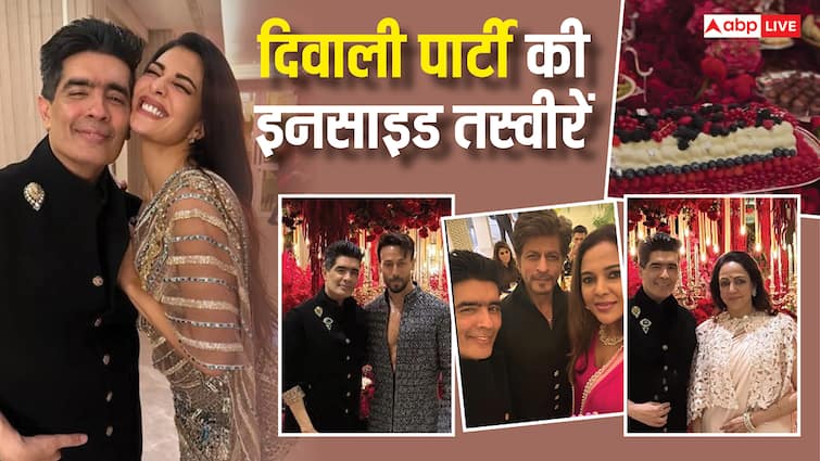 रेड फूलों की डेकोरेशन, कैंडल और 4 टियर चॉकलेट केक, मनीष मल्होत्रा की दिवाली पार्टी की Inside तस्वीरें आई सामने, खास अंदाज में दिखे SRK